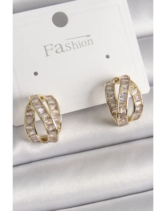  Altın Zirkon Taşlı Düğüm Halka Model Çelik Küpe