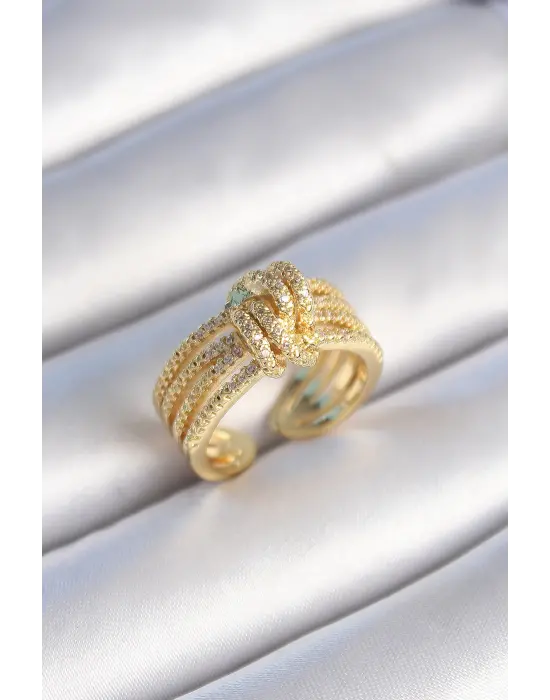  Altın Zirkon Taşlı Düğüm Model Çelik Yüzük