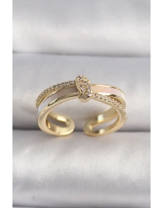  Altın Zirkon Taşlı Düğüm Model VIP Seri Çelik Yüzük