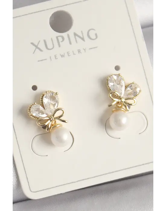  Altın Zirkon Taşlı Düğüm Model Xuping Çelik Küpe