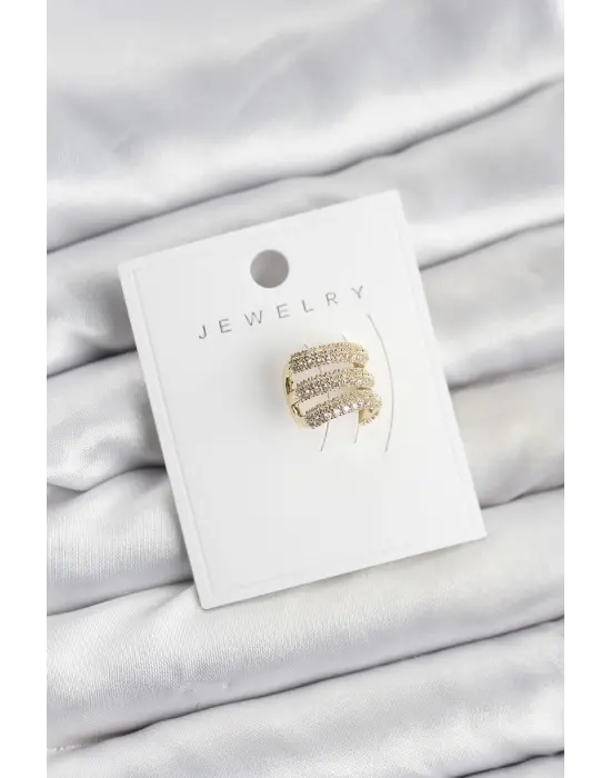 Çelik Gold Renk Zirkon Taşlı Earcuff Kıkırdak Küpe