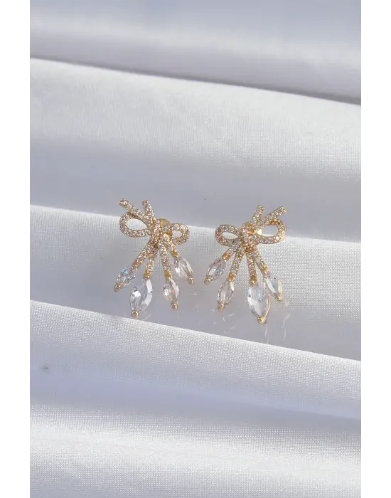  Altın Zirkon Taşlı Fiyonk Küpe