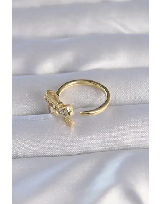  Altın Zirkon Taşlı Fiyonk Model Ayarlanabilir Yüzük