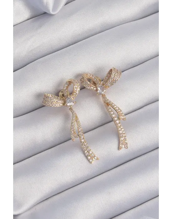  Altın Zirkon Taşlı Fiyonk Model Küpe