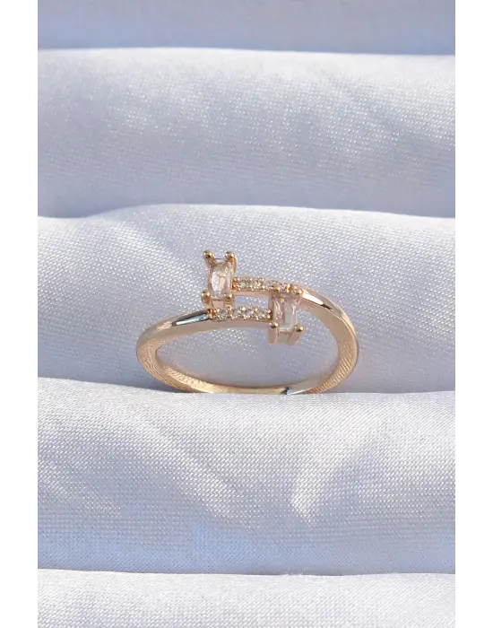  Altın Zirkon Taşlı Geometrik Ayarlanabilir Yüzük