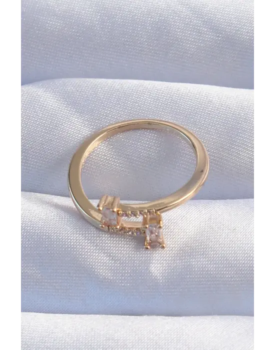  Altın Zirkon Taşlı Geometrik Ayarlanabilir Yüzük