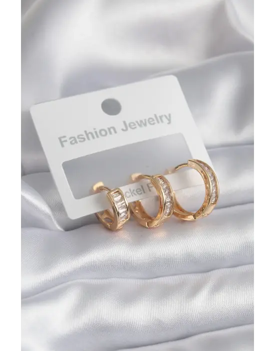  Altın Zirkon Taşlı Halka Model Çelik Küpe