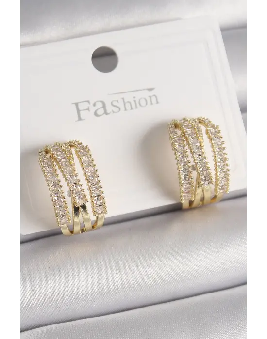  Altın Zirkon Taşlı Halka Model Çelik Küpe