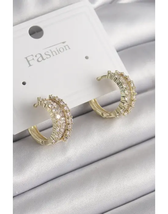  Altın Zirkon Taşlı Halka Model Çelik Küpe