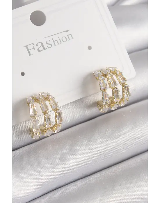  Altın Zirkon Taşlı Halka Model Çelik Küpe