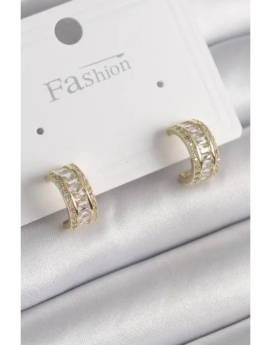  Altın Zirkon Taşlı Halka Model Çelik Küpe