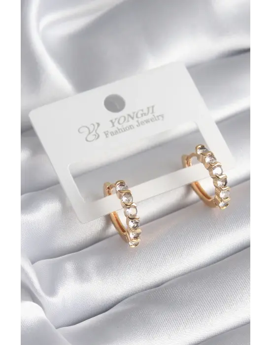  Altın Zirkon Taşlı Halka Model Çelik Küpe