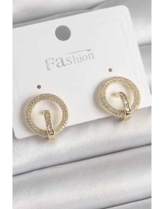 Altın Zirkon Taşlı Halka Model Çelik Küpe