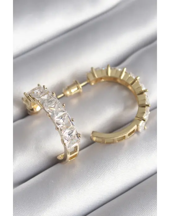  Altın Zirkon Taşlı Halka Model Çelik Küpe