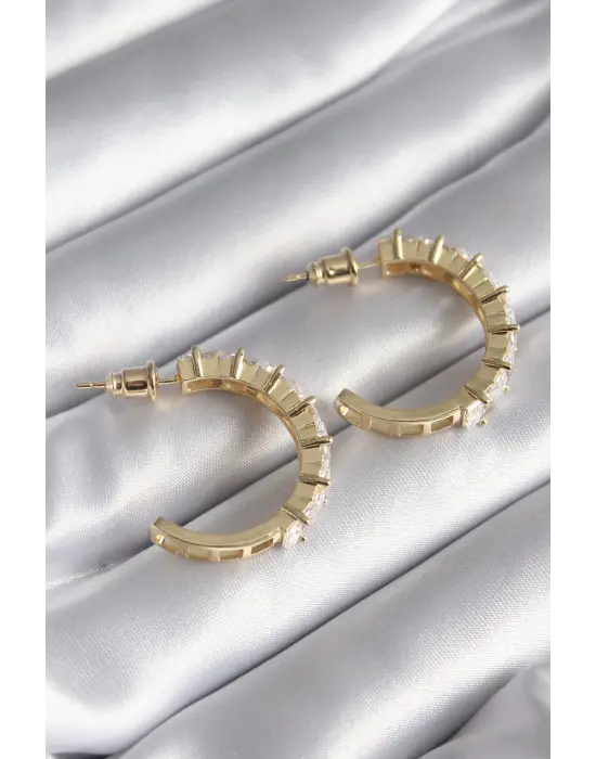  Altın Zirkon Taşlı Halka Model Çelik Küpe