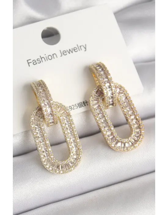  Altın Zirkon Taşlı Halka Model VIP Seri Çelik Küpe