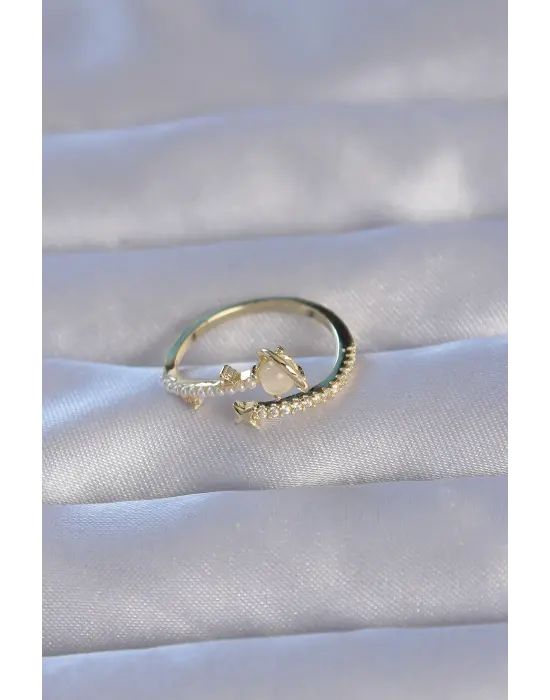  Altın Zirkon Taşlı İncili Satürn Model Ayarlanabilir Yüzük