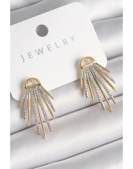  Altın Zirkon Taşlı Işıltı Model Çelik Küpe