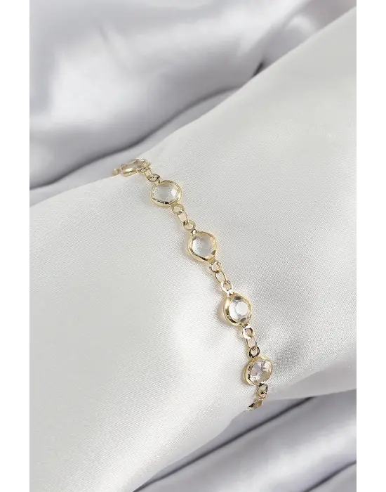 Pirinç Gold Renk Zirkon Taşlı Kadın Bileklik