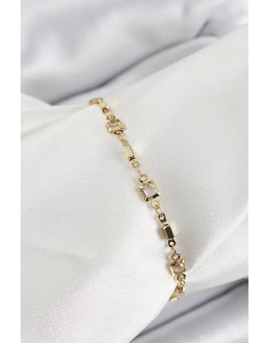 Pirinç Gold Renk Zirkon Taşlı Kadın Bileklik
