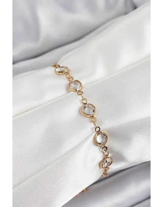 Pirinç Gold Renk Zirkon Taşlı Kadın Bileklik