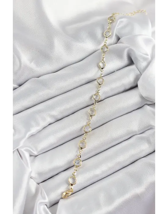 Pirinç Gold Renk Zirkon Taşlı Kadın Bileklik