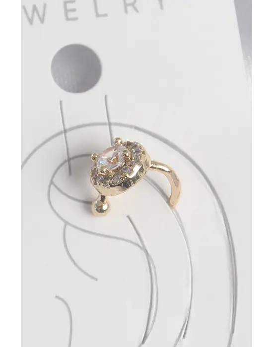 Çelik Gold Renk Zirkon Taşlı Kadın Kıkırdak Küpe