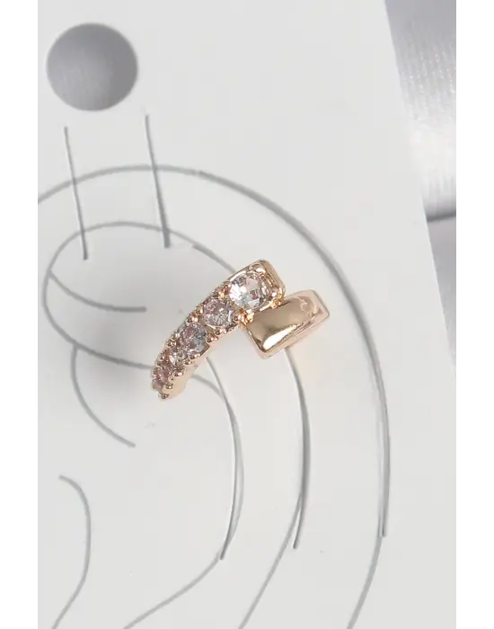 Çelik Gold Renk Zirkon Taşlı Kadın Kıkırdak Küpe