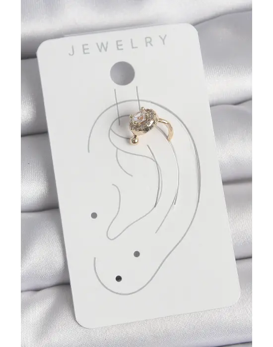 Çelik Gold Renk Zirkon Taşlı Kadın Kıkırdak Küpe