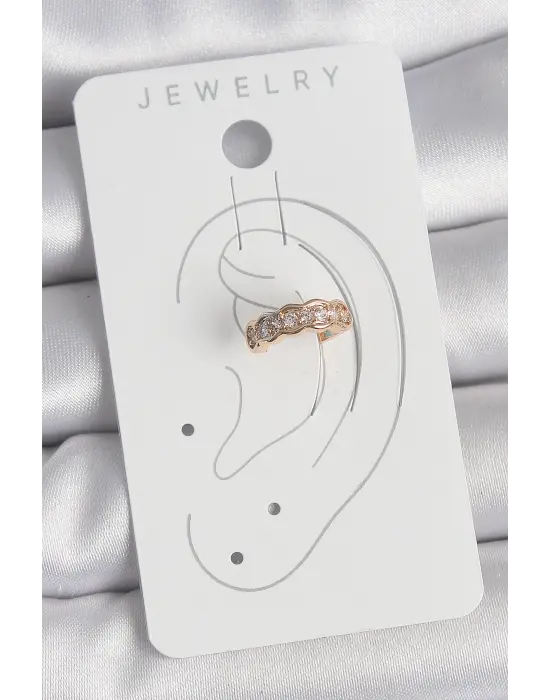 Çelik Gold Renk Zirkon Taşlı Kadın Kıkırdak Küpe