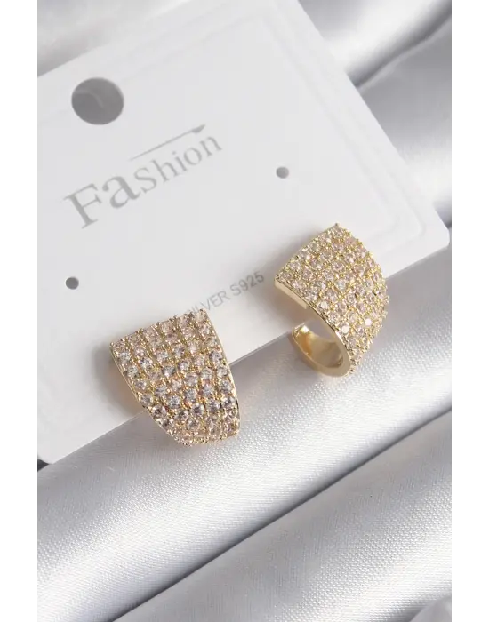  Altın Zirkon Taşlı Çelik Küpe