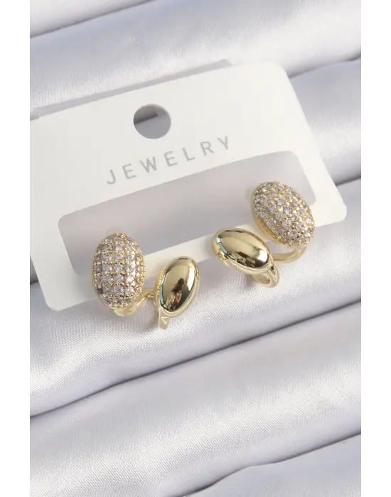  Altın Zirkon Taşlı Çelik Küpe