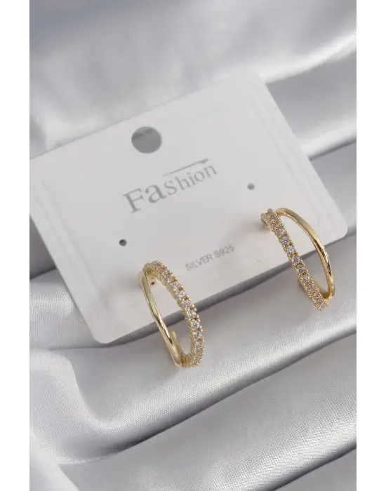  Altın Zirkon Taşlı Çelik Küpe