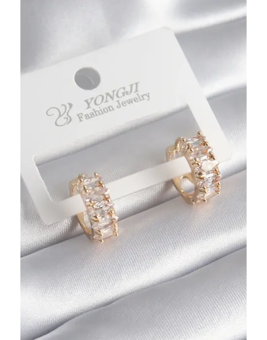  Altın Zirkon Taşlı Çelik Küpe