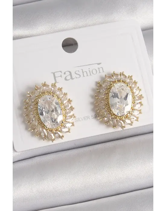 Altın Zirkon Taşlı Çelik Küpe Abiyelik Baget