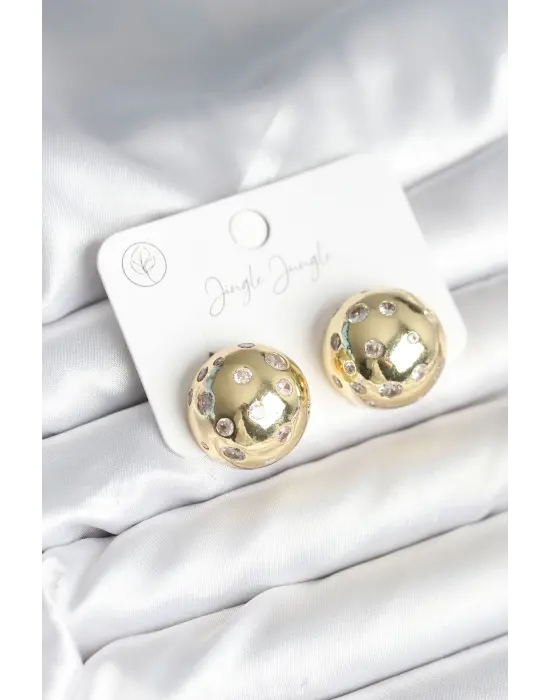 Pirinç Gold Renk Zirkon Taşlı Kadın Küpe