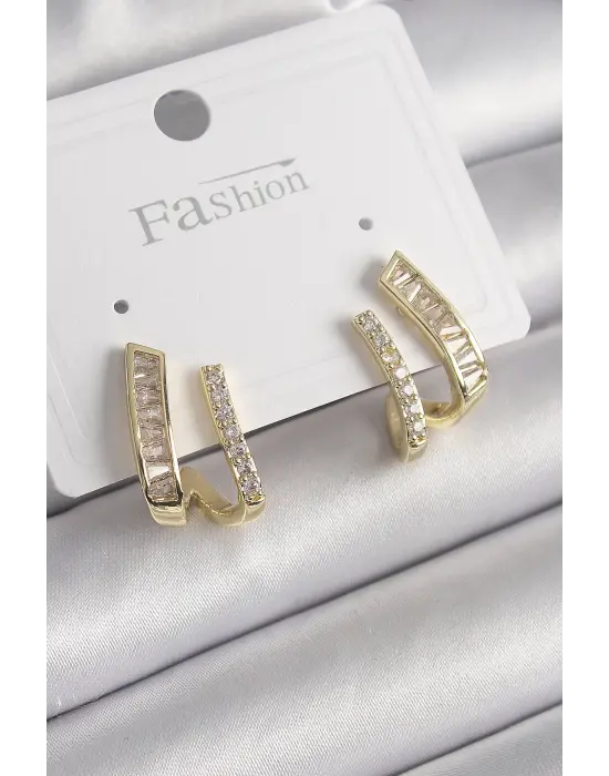  Altın Zirkon Taşlı Çelik Küpe