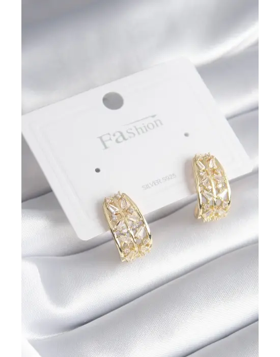  Altın Zirkon Taşlı Çelik Küpe