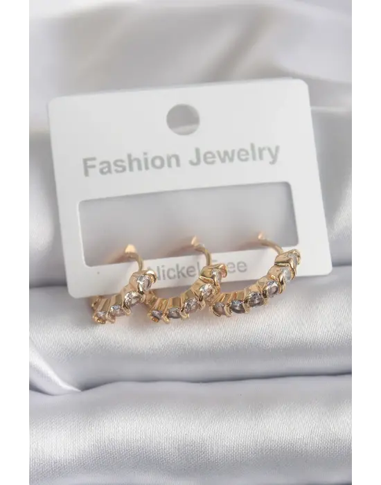  Altın Zirkon Taşlı Çelik Küpe