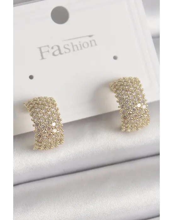  Altın Zirkon Taşlı Çelik Küpe