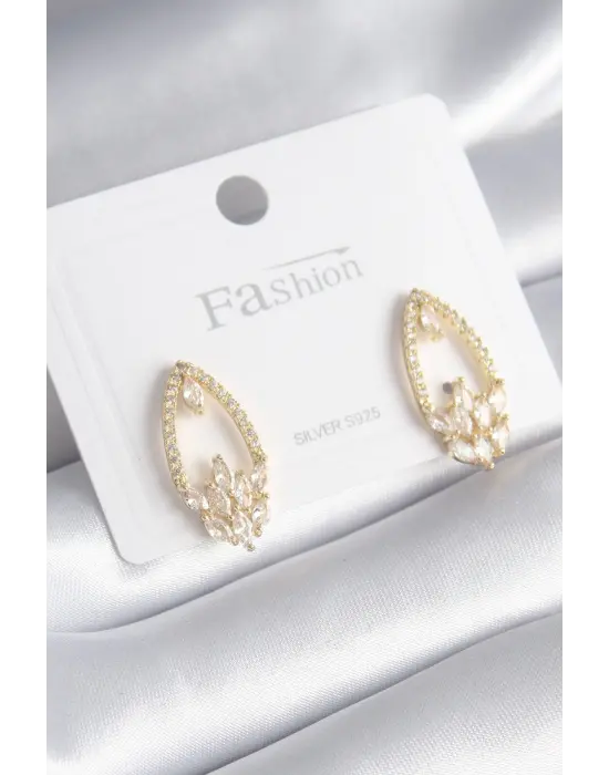  Altın Zirkon Taşlı Çelik Küpe