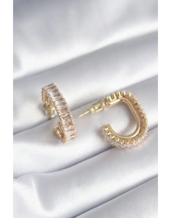  Altın Zirkon Taşlı Çelik Küpe