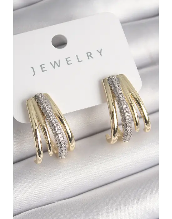  Altın Zirkon Taşlı Çelik Küpe