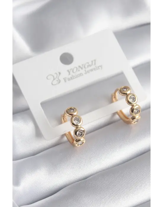  Altın Zirkon Taşlı Çelik Küpe