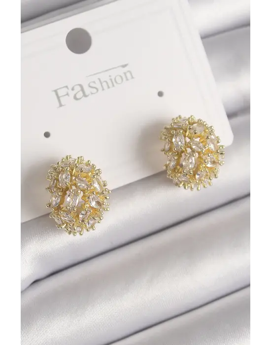  Altın Zirkon Taşlı Çelik Küpe