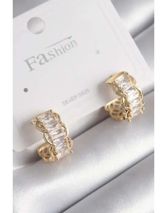  Altın Zirkon Taşlı Çelik Küpe