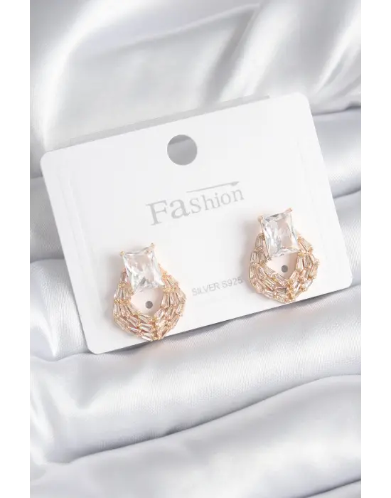  Altın Zirkon Taşlı Çelik Küpe