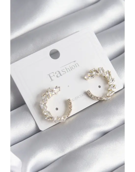  Altın Zirkon Taşlı Çelik Küpe