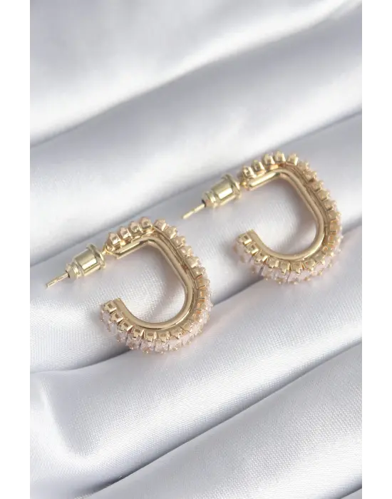  Altın Zirkon Taşlı Çelik Küpe