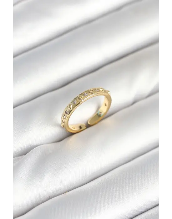 Pirinç Gold Renk Zirkon Taşlı Kadın Yüzük